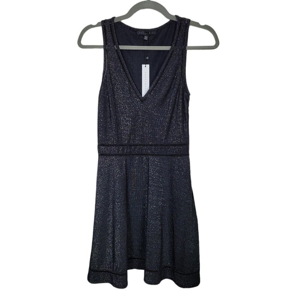 SANCTUARY Sz XS Shimmering Mini Dress Black Sleeveless Open Ladder Detail NWT